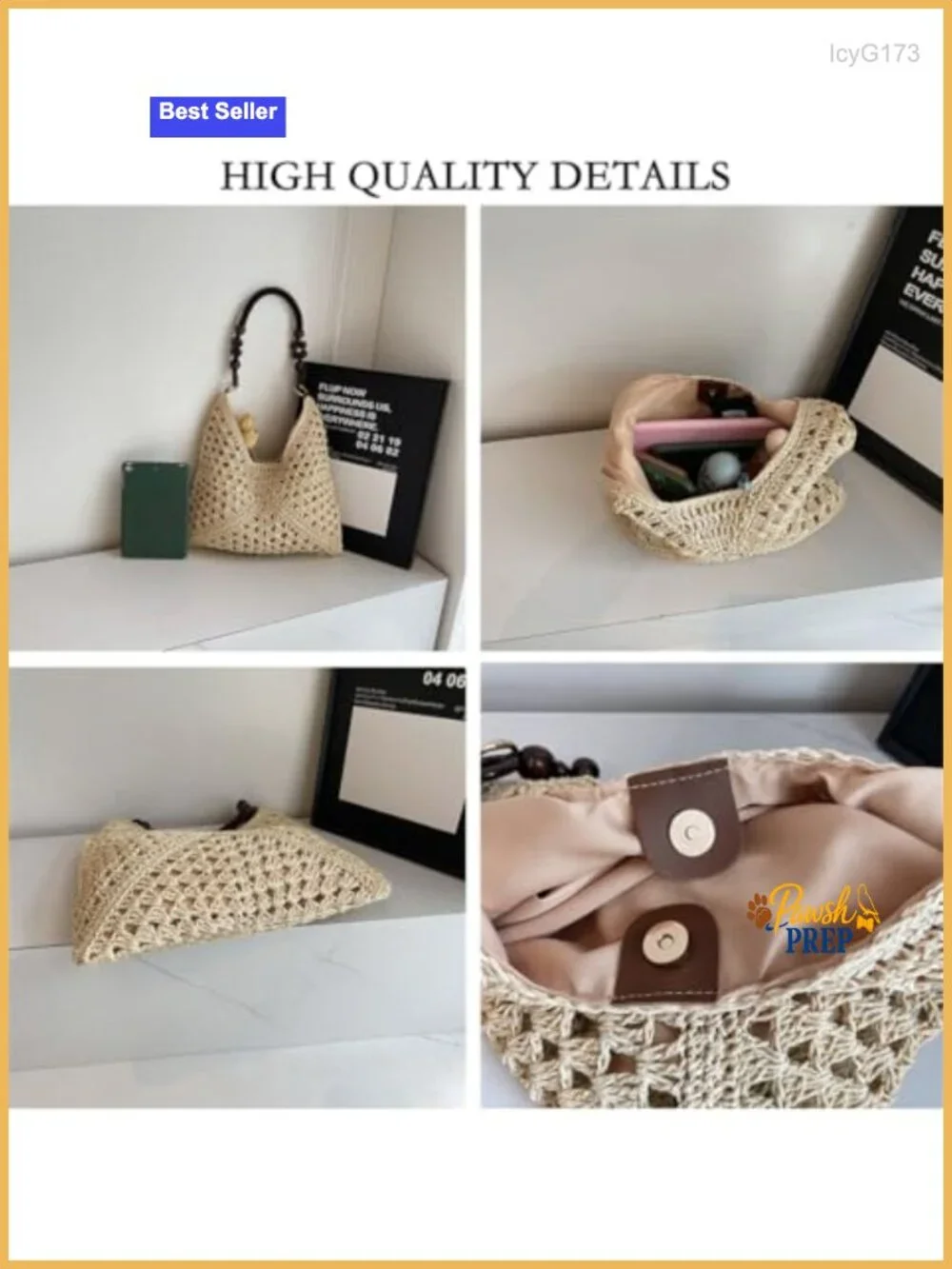 Boho Woven Straw Hobo Bag for Women Summer Beach Tote Shoulder Handbag